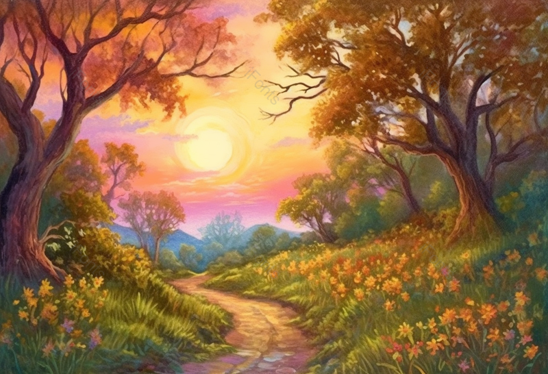 唯美夕阳彩色写实风景油画,插画/手绘图,插画/手绘图库,插画/手绘图下载,插画/手绘